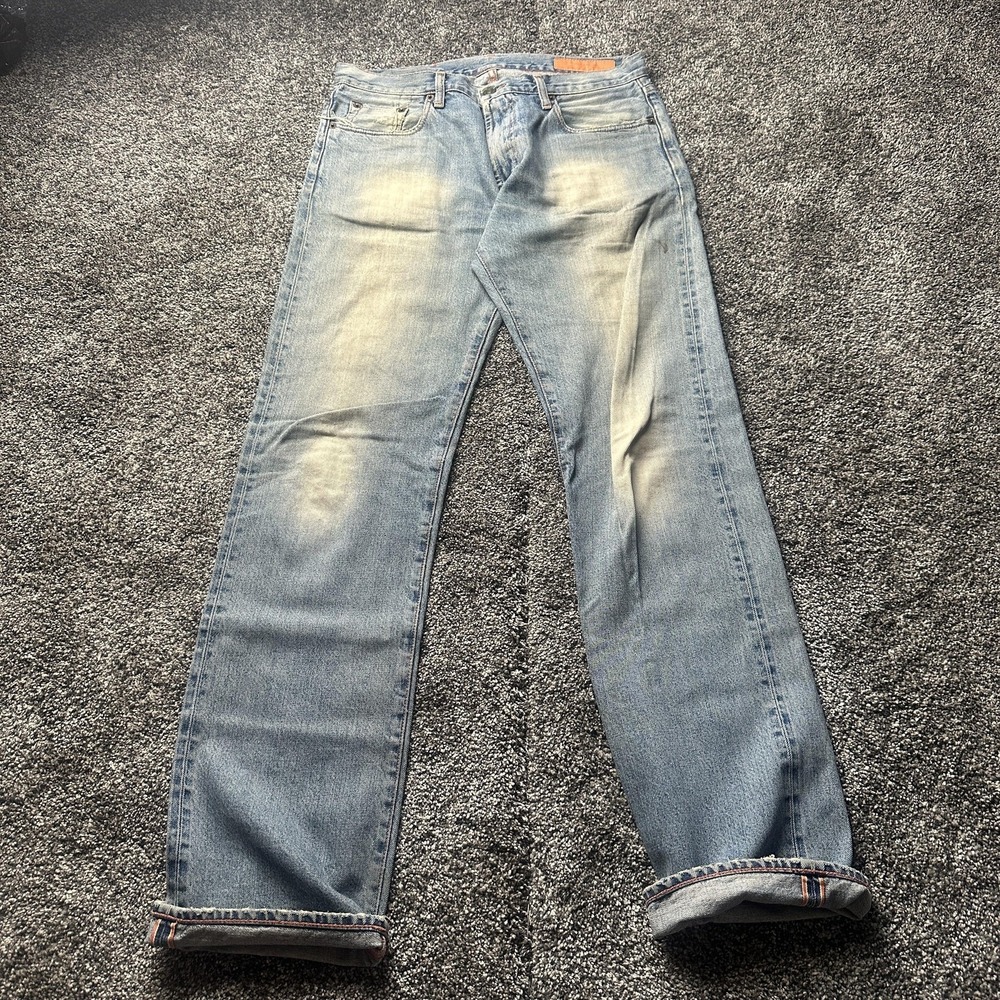 Jean Shop‎ Selvedge Jeans Mens 32x36 Light Wash Straight Leg Regular Fit Denim